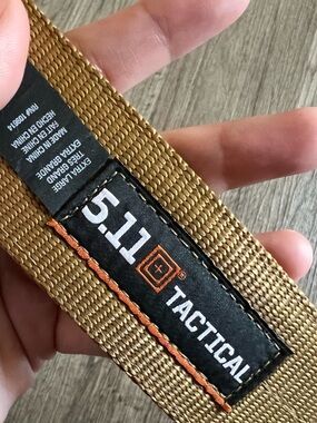 5.11 Tactical Coyote Brown Webbing Belt with Black Logo Patch